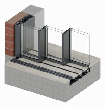 Double glazed · 3-track invisible threshold with gully · Trolleys